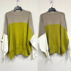 Free People Colorblock Crew Neck Sweater